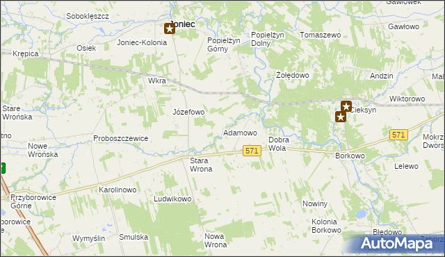 mapa Adamowo gmina Joniec, Adamowo gmina Joniec na mapie Targeo