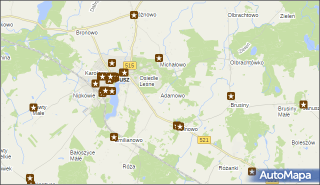 mapa Adamowo gmina Susz, Adamowo gmina Susz na mapie Targeo