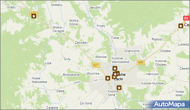 mapa Albinów gmina Kosów Lacki, Albinów gmina Kosów Lacki na mapie Targeo