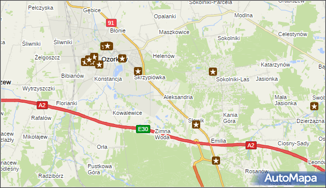 mapa Aleksandria gmina Ozorków, Aleksandria gmina Ozorków na mapie Targeo