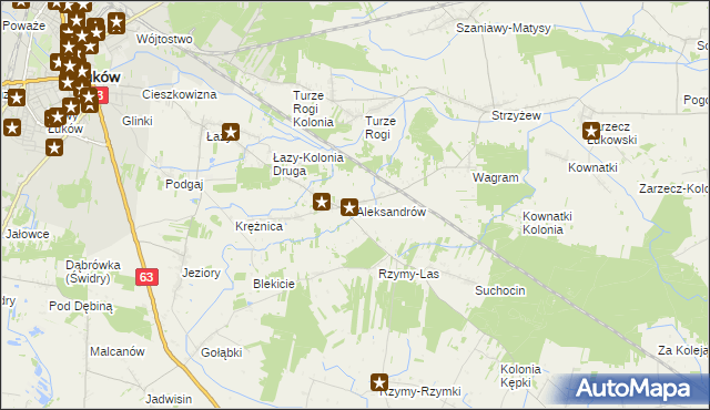 mapa Aleksandrów gmina Łuków, Aleksandrów gmina Łuków na mapie Targeo