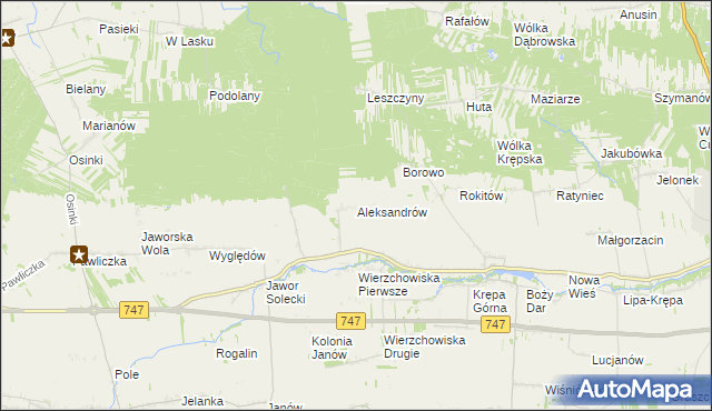 mapa Aleksandrów gmina Sienno, Aleksandrów gmina Sienno na mapie Targeo