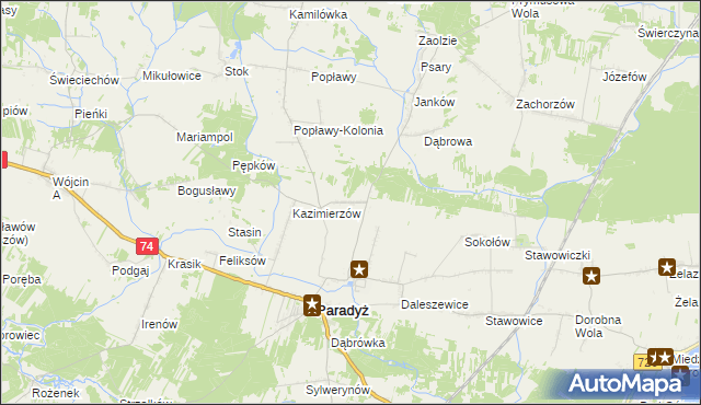 mapa Alfonsów gmina Paradyż, Alfonsów gmina Paradyż na mapie Targeo