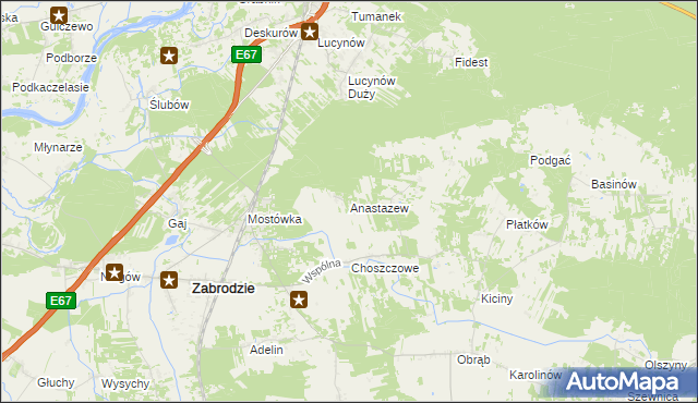mapa Anastazew gmina Zabrodzie, Anastazew gmina Zabrodzie na mapie Targeo