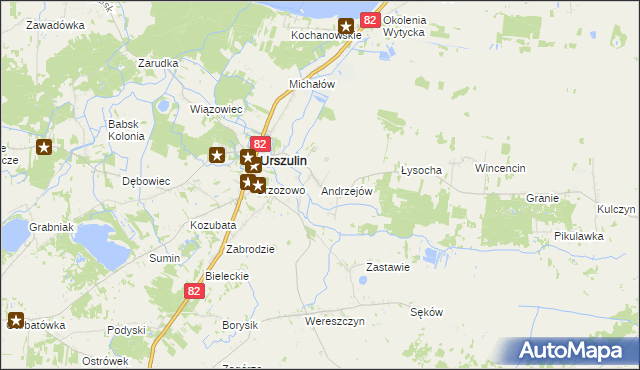 mapa Andrzejów gmina Urszulin, Andrzejów gmina Urszulin na mapie Targeo