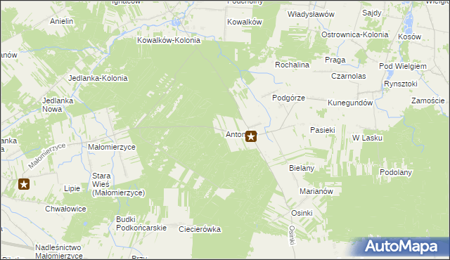 mapa Antoniów gmina Ciepielów, Antoniów gmina Ciepielów na mapie Targeo