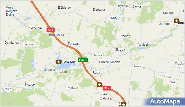 mapa Babice gmina Trojanów, Babice gmina Trojanów na mapie Targeo
