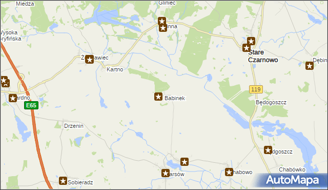 mapa Babinek gmina Bielice, Babinek gmina Bielice na mapie Targeo