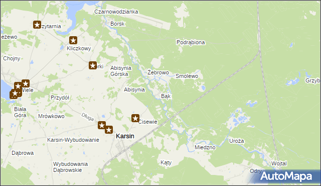 mapa Bąk gmina Karsin, Bąk gmina Karsin na mapie Targeo