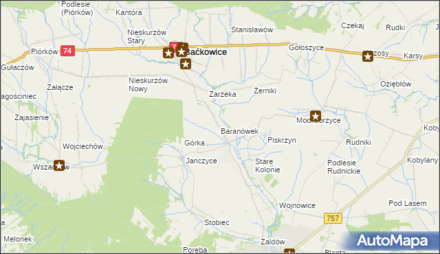 mapa Baranówek gmina Baćkowice, Baranówek gmina Baćkowice na mapie Targeo