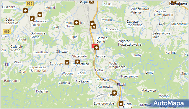 mapa Barcice gmina Stary Sącz, Barcice gmina Stary Sącz na mapie Targeo