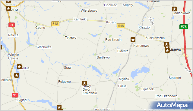 mapa Bartlewo gmina Lisewo, Bartlewo gmina Lisewo na mapie Targeo