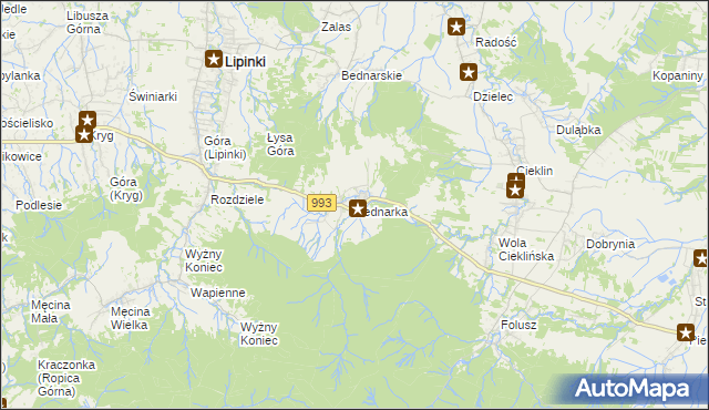 mapa Bednarka gmina Lipinki, Bednarka gmina Lipinki na mapie Targeo