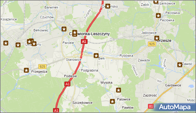 mapa Bełk gmina Czerwionka-Leszczyny, Bełk gmina Czerwionka-Leszczyny na mapie Targeo