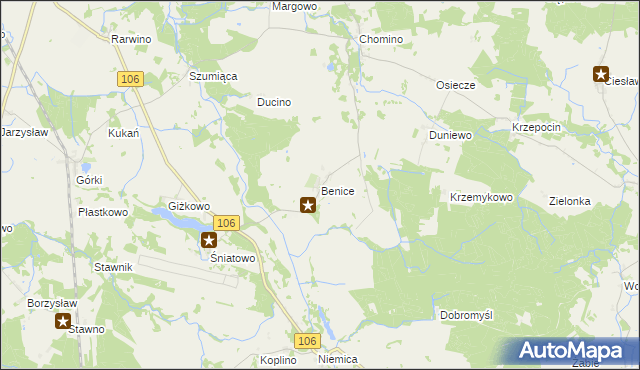 mapa Benice gmina Kamień Pomorski, Benice gmina Kamień Pomorski na mapie Targeo