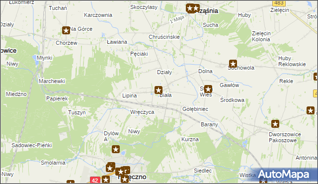 mapa Biała gmina Rząśnia, Biała gmina Rząśnia na mapie Targeo