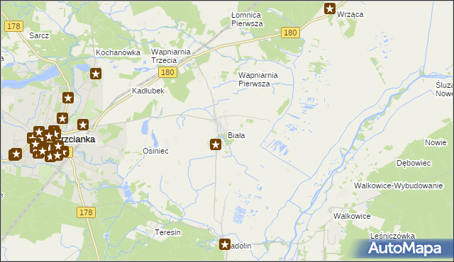 mapa Biała gmina Trzcianka, Biała gmina Trzcianka na mapie Targeo