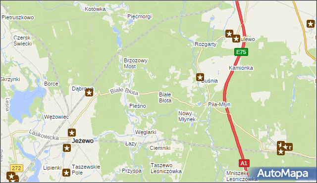 mapa Białe Błota gmina Jeżewo, Białe Błota gmina Jeżewo na mapie Targeo