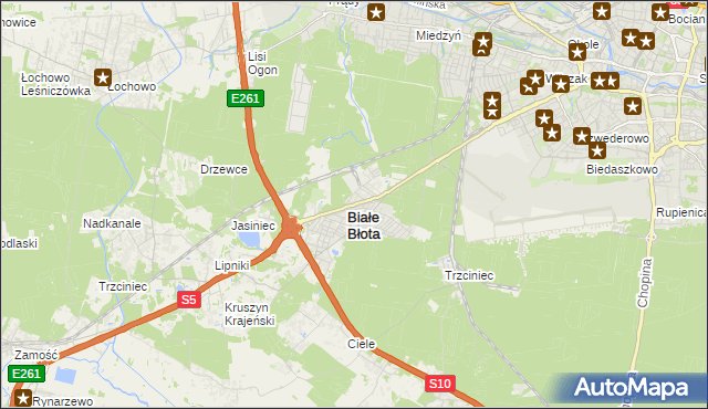 mapa Białe Błota powiat bydgoski, Białe Błota powiat bydgoski na mapie Targeo