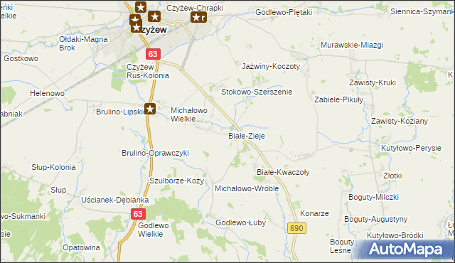 mapa Białe-Zieje, Białe-Zieje na mapie Targeo