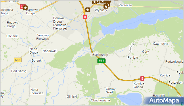 mapa Białobrzegi gmina Augustów, Białobrzegi gmina Augustów na mapie Targeo