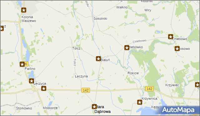 mapa Białuń gmina Stara Dąbrowa, Białuń gmina Stara Dąbrowa na mapie Targeo