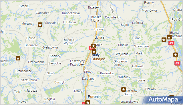 mapa Biały Dunajec, Biały Dunajec na mapie Targeo