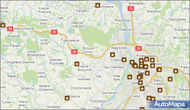 mapa Biczyce Dolne, Biczyce Dolne na mapie Targeo