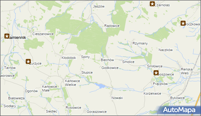 mapa Biechów gmina Pakosławice, Biechów gmina Pakosławice na mapie Targeo