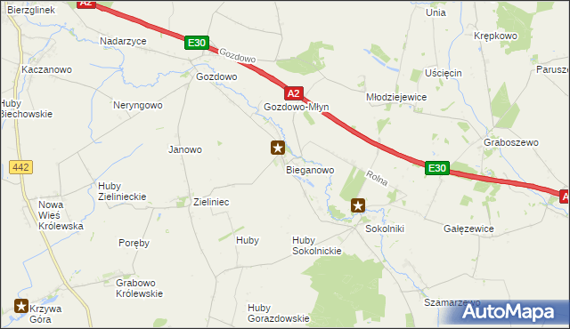 mapa Bieganowo gmina Kołaczkowo, Bieganowo gmina Kołaczkowo na mapie Targeo