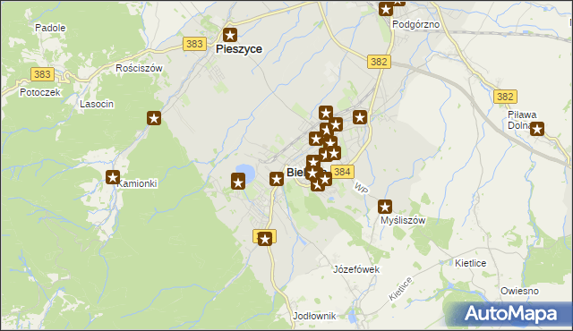 mapa Bielawa powiat dzierżoniowski, Bielawa powiat dzierżoniowski na mapie Targeo