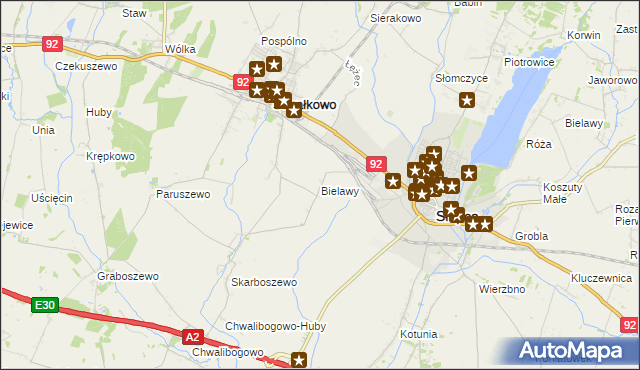 mapa Bielawy gmina Strzałkowo, Bielawy gmina Strzałkowo na mapie Targeo