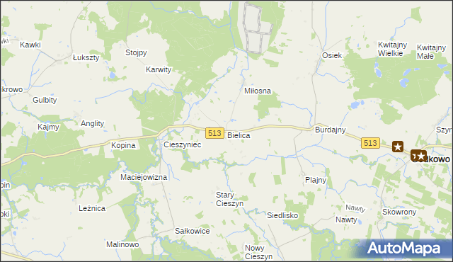 mapa Bielica gmina Godkowo, Bielica gmina Godkowo na mapie Targeo