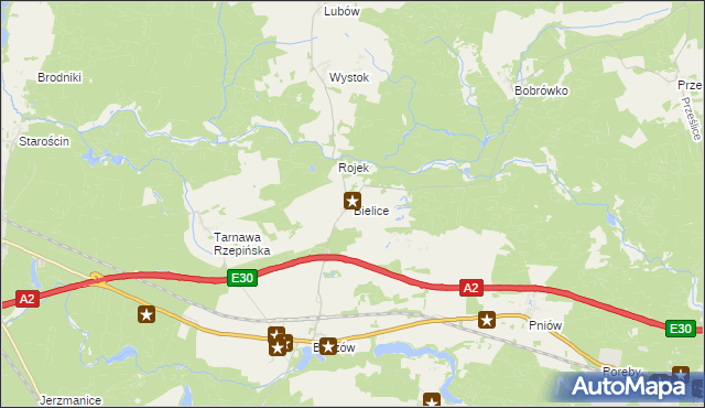 mapa Bielice gmina Torzym, Bielice gmina Torzym na mapie Targeo