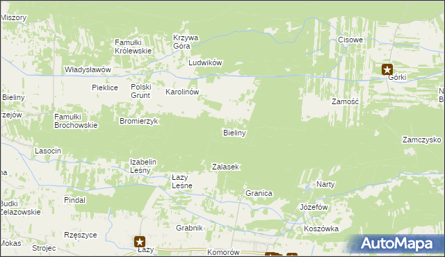 mapa Bieliny gmina Kampinos, Bieliny gmina Kampinos na mapie Targeo