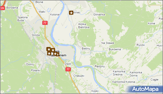 mapa Bieliny gmina Ulanów, Bieliny gmina Ulanów na mapie Targeo