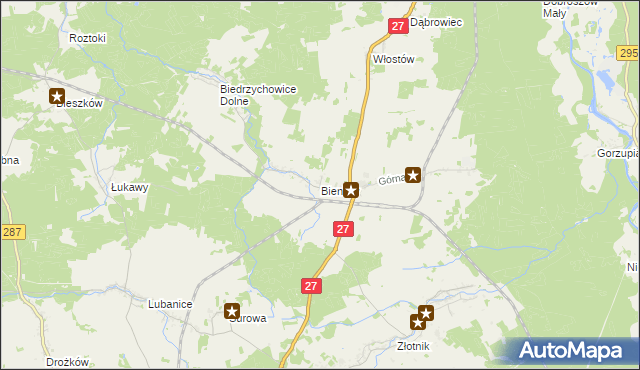 mapa Bieniów gmina Żary, Bieniów gmina Żary na mapie Targeo