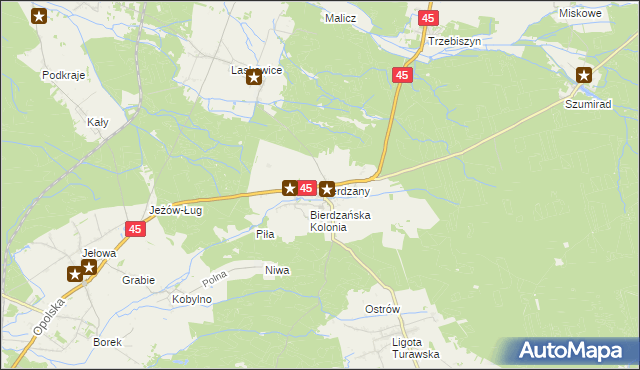 mapa Bierdzany gmina Turawa, Bierdzany gmina Turawa na mapie Targeo