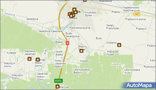 mapa Błaziny Dolne, Błaziny Dolne na mapie Targeo