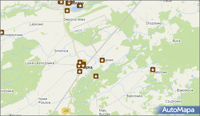 mapa Bługowo gmina Lipka, Bługowo gmina Lipka na mapie Targeo