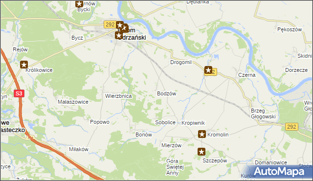 mapa Bodzów gmina Bytom Odrzański, Bodzów gmina Bytom Odrzański na mapie Targeo