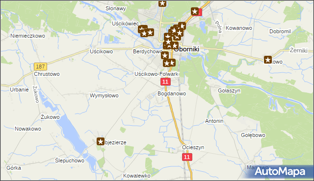 mapa Bogdanowo gmina Oborniki, Bogdanowo gmina Oborniki na mapie Targeo