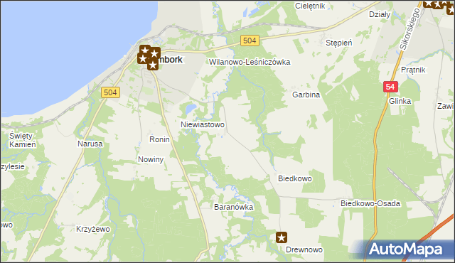 mapa Bogdany gmina Frombork, Bogdany gmina Frombork na mapie Targeo