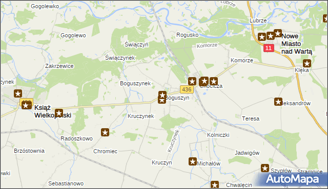 mapa Boguszyn gmina Nowe Miasto nad Wartą, Boguszyn gmina Nowe Miasto nad Wartą na mapie Targeo