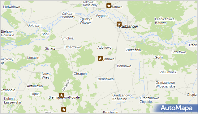 mapa Bojanowo gmina Radzanów, Bojanowo gmina Radzanów na mapie Targeo