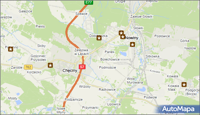 mapa Bolechowice gmina Sitkówka-Nowiny, Bolechowice gmina Sitkówka-Nowiny na mapie Targeo