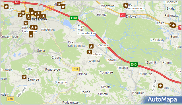 mapa Bolęcin gmina Trzebinia, Bolęcin gmina Trzebinia na mapie Targeo