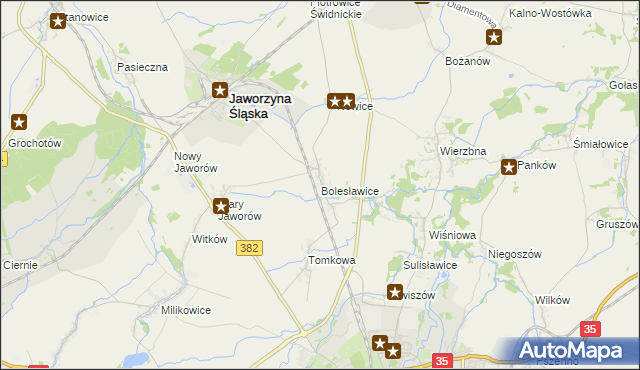 mapa Bolesławice gmina Jaworzyna Śląska, Bolesławice gmina Jaworzyna Śląska na mapie Targeo