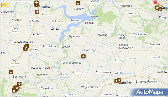 mapa Boleszyn gmina Waśniów, Boleszyn gmina Waśniów na mapie Targeo