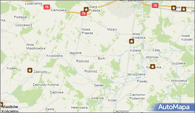 mapa Borki gmina Stoczek Łukowski, Borki gmina Stoczek Łukowski na mapie Targeo